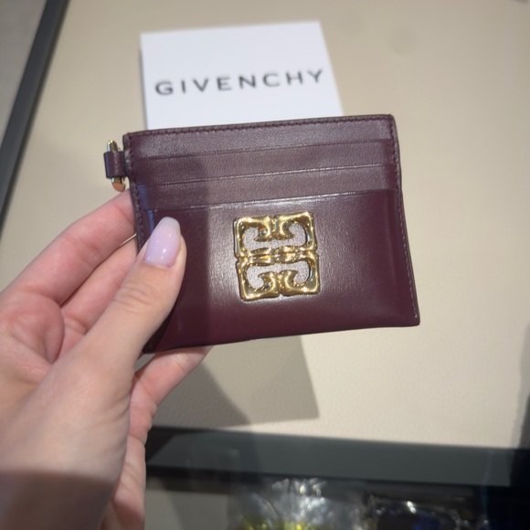 Givenchy Burgundy Leather Card Holder with Gold Emblem - Picture 2 of 7